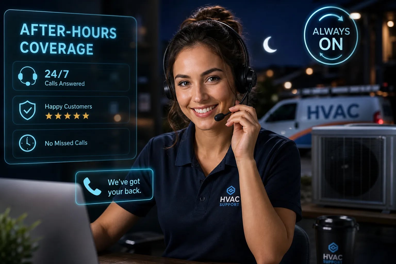 Featured illustration for: After-hours answering service for HVAC: a buyer's guide