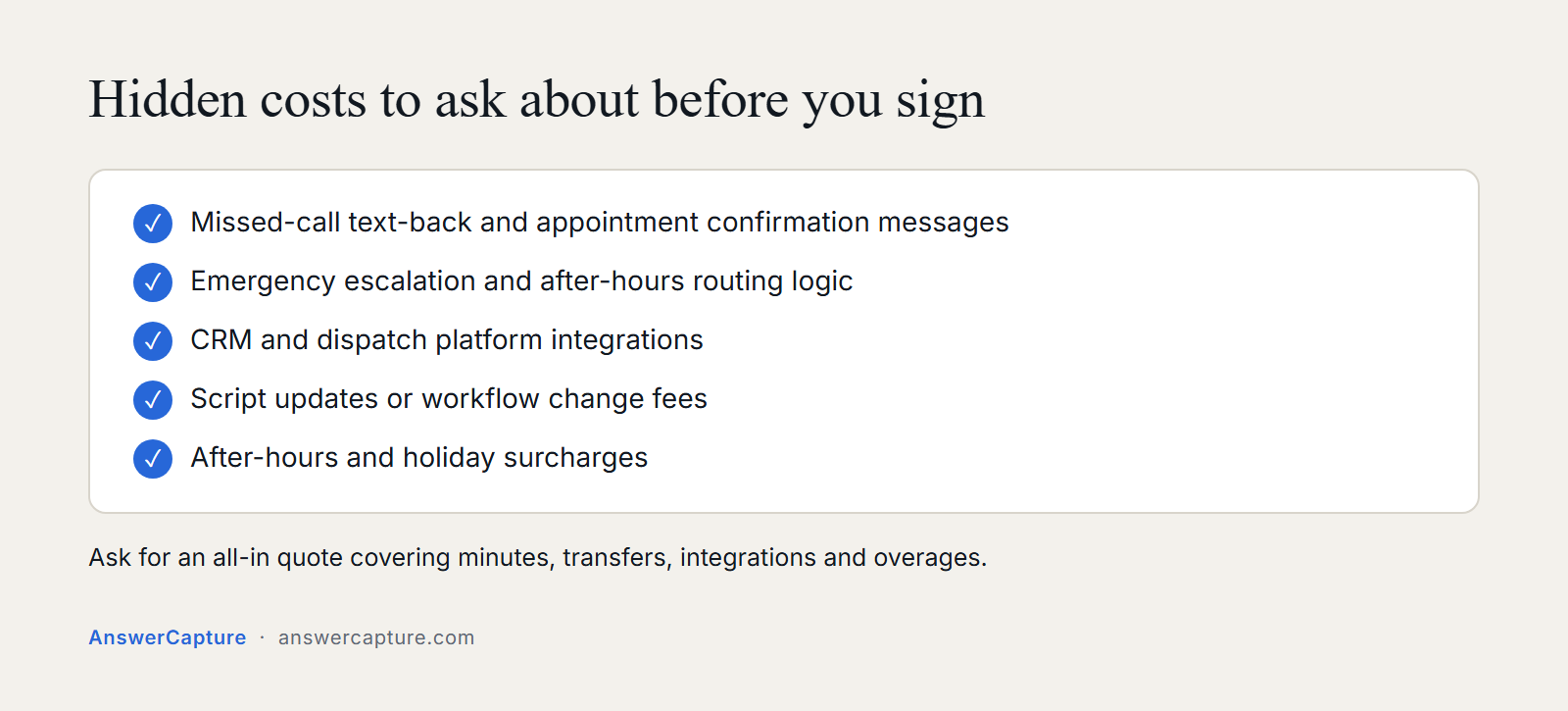 Five hidden costs to ask any AI answering vendor about before signing