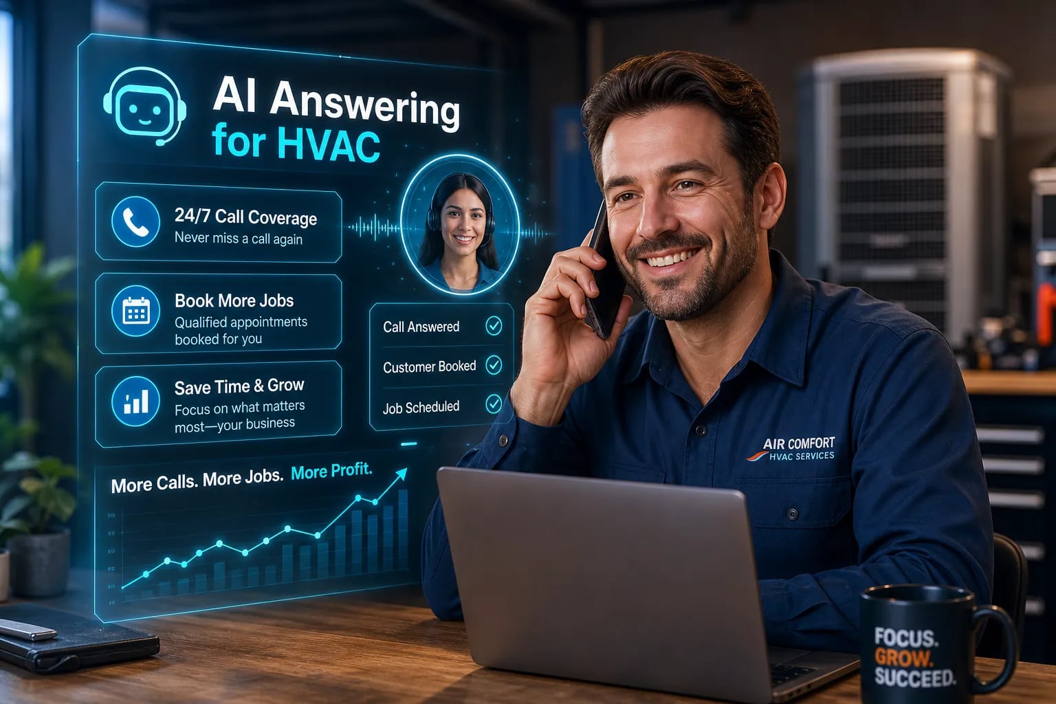 Featured illustration for: AI Answering Service for HVAC: How It Works and What It Costs