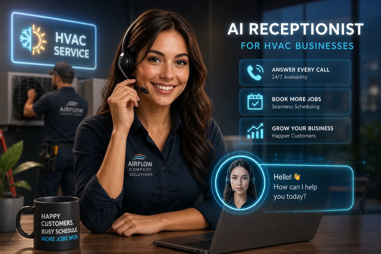 Featured illustration for: AI Receptionist for HVAC: How It Works and Why It Converts